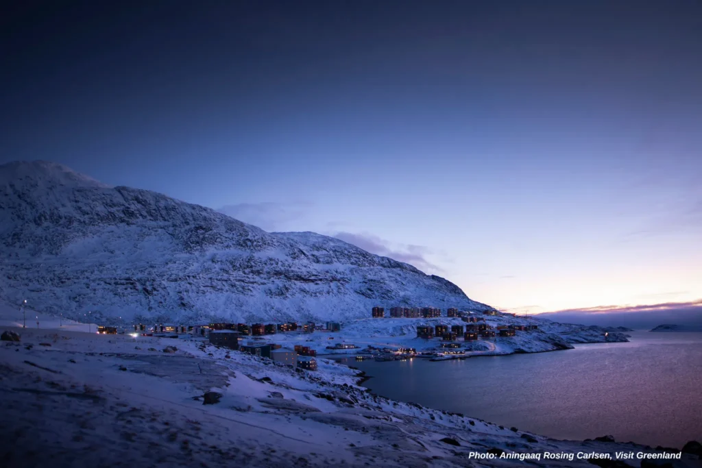 Christmas blue hour time around Qinngorput. - Photo by Aningaaq Rosing Carlsen - Visit Greenland