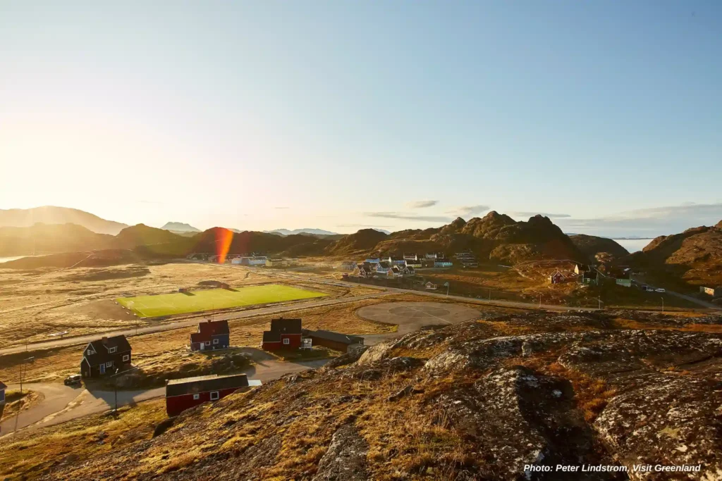 Heliport & football field in Paamiut. Photo - Peter Lindstrom , Visit Greenland