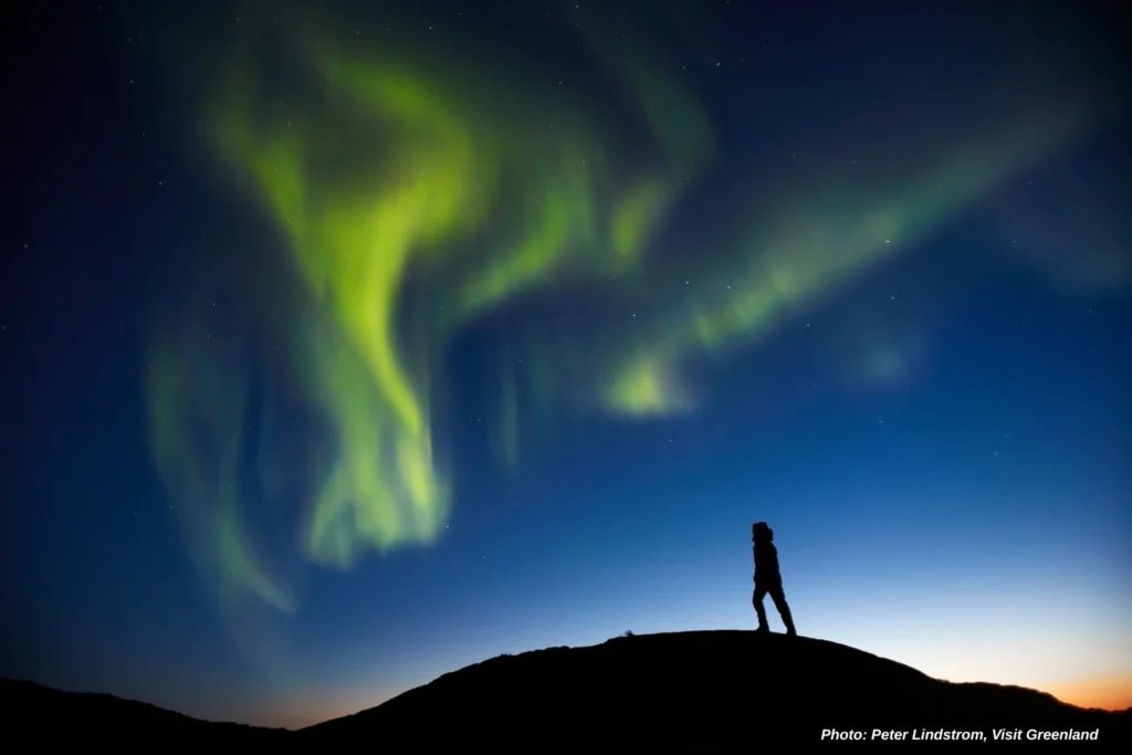 northern lights in Nuuk in summer. Photo - Peter Lindstrom , Visit Greenland