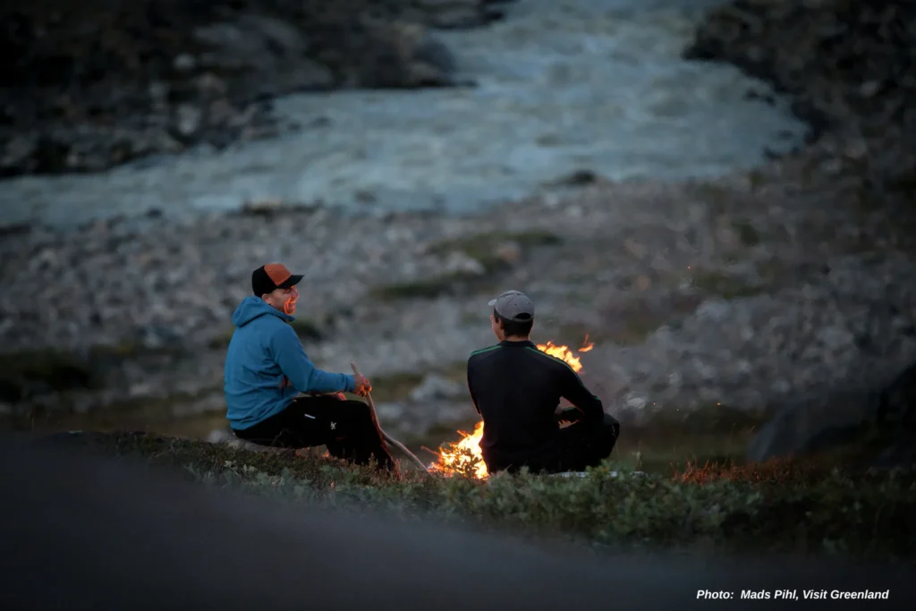 Enjoying a campfire with Greenland Outdoors near Kangerlussuaq in Greenland