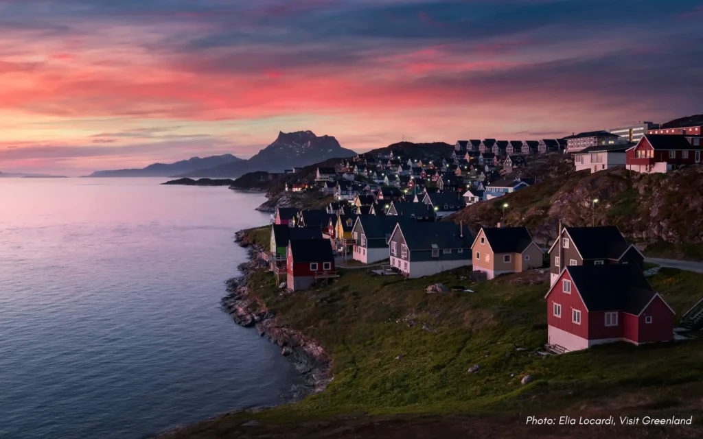 Pink sky, colourful Nuuk
