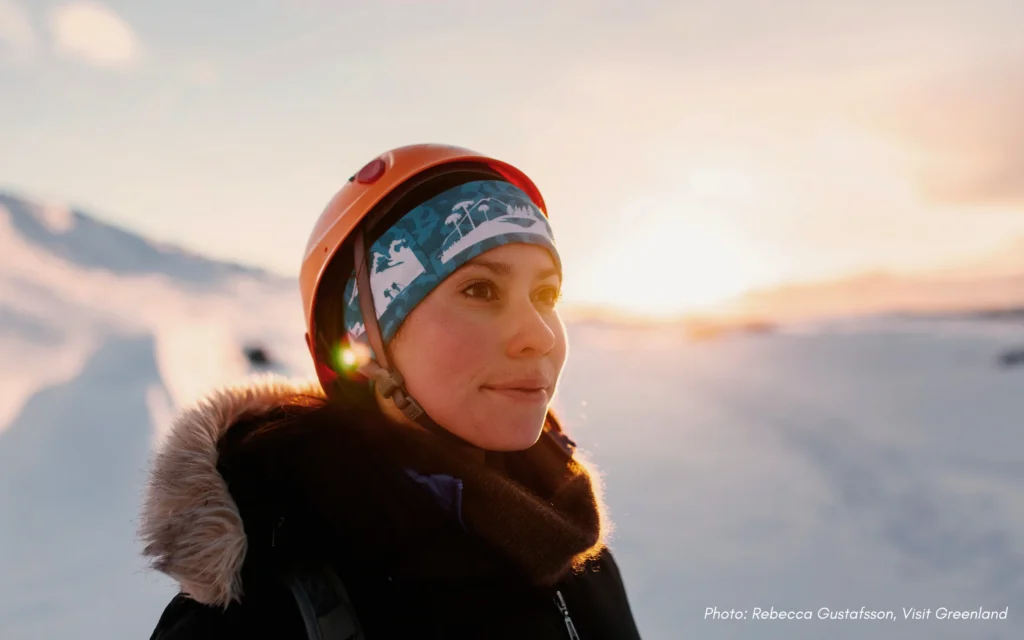Portrait of female mountain guide tourist in Nuuk in Greenland