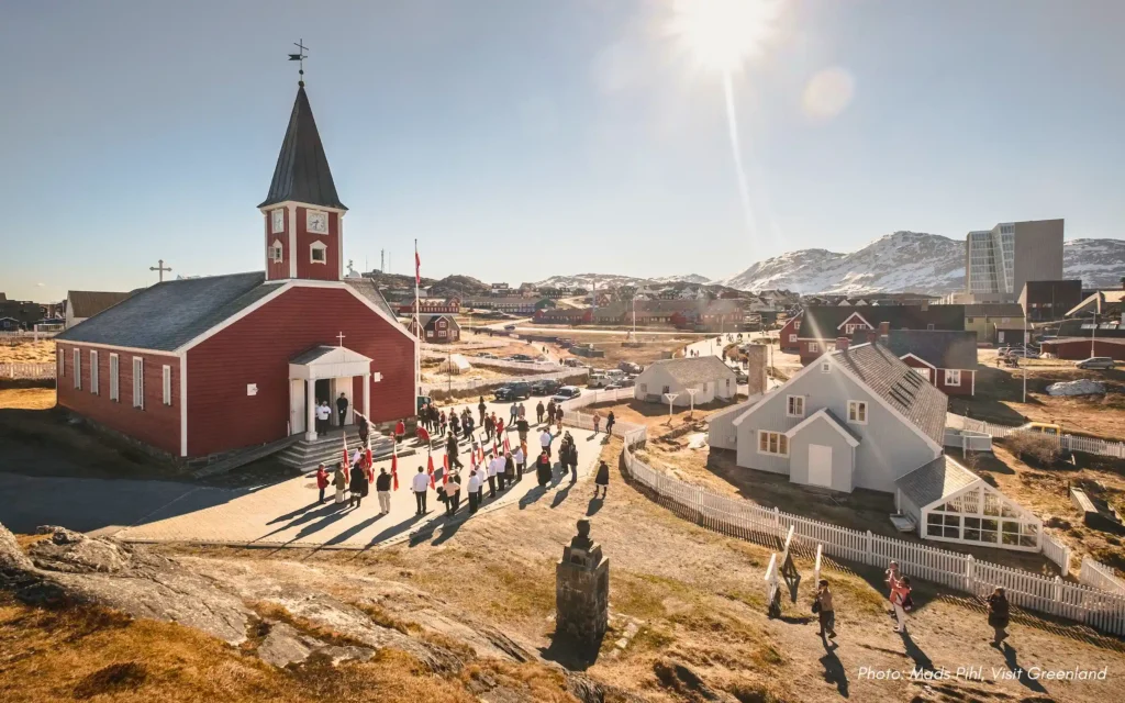 The old church in Nuuk on a sunny National Day in Greenland, June 21 - 2015